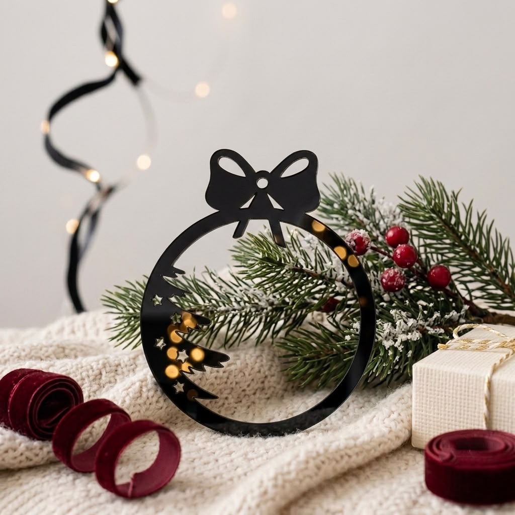 Ribbon With Pine Tree Acrylic Cutout For Resin Art & DIY Crafts - Gold/Silver/Black