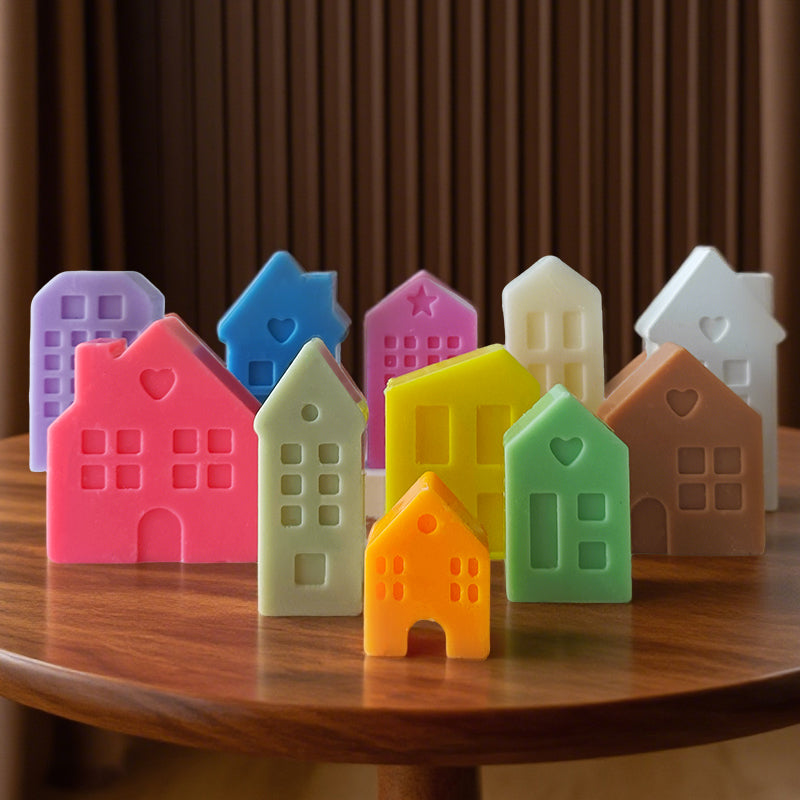 10 In 1 House Silicone Mould Disposable Ornamental Candle Mould Aromatherapy Feature Small House Drip Plaster Mould