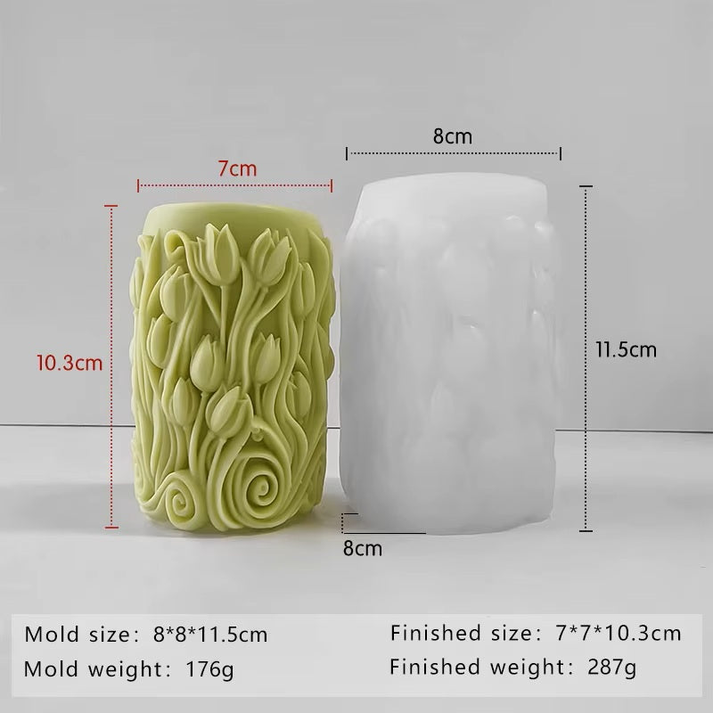 Floral Relief Column Candle Silicone Mold DIY Tulip Daisy Aroma Cylinder Candle