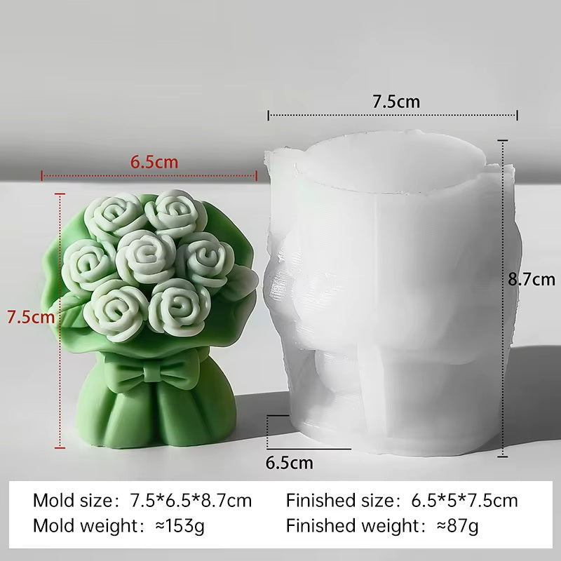 3D Valentine's Day Rose Silicone Candle Mold Flower Bouquet Candle Silicone Mold for Candle Making