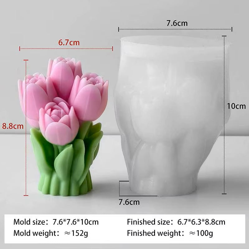 3D Tulip Bouquet Silicone Mold Candle Scented Mold Jesmonite & Resin Diffuser Stone Chocolate & Soap Candle Style 1