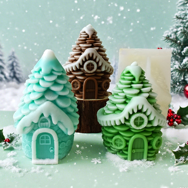3D Christmas Pine Cone House Silicone Mold Handmade Scented Candle Plaster Resin Decoration Mold DIY Candle