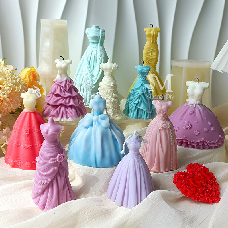 3D Dress Candle Molds for Candle Making DIY Wedding Dress Shape Soap Candle Fondant Baking Mold for Wedding Party Decorations