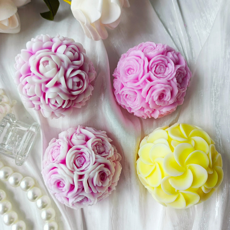 3D Floral Ball Candle Silicone Mold DIY Creative Aromatherapy Plaster Epoxy Resin Ornament Molds Home