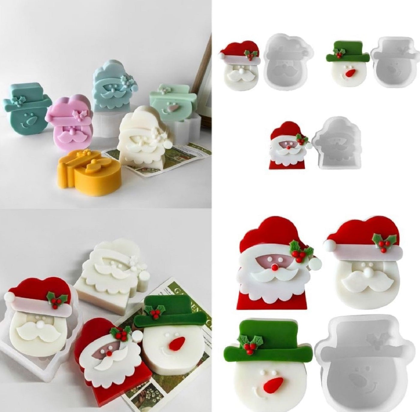 3D Relief Soap Making Christmas Hat Snowman Plaster Silicone Molds, Beard Elf Candle Decoration Festival