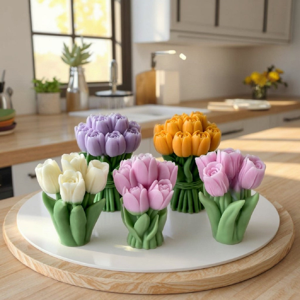 3D Tulip Bouquet Silicone Mold Candle Scented Mold Jesmonite & Resin Diffuser Stone Chocolate & Soap Candle Style 2