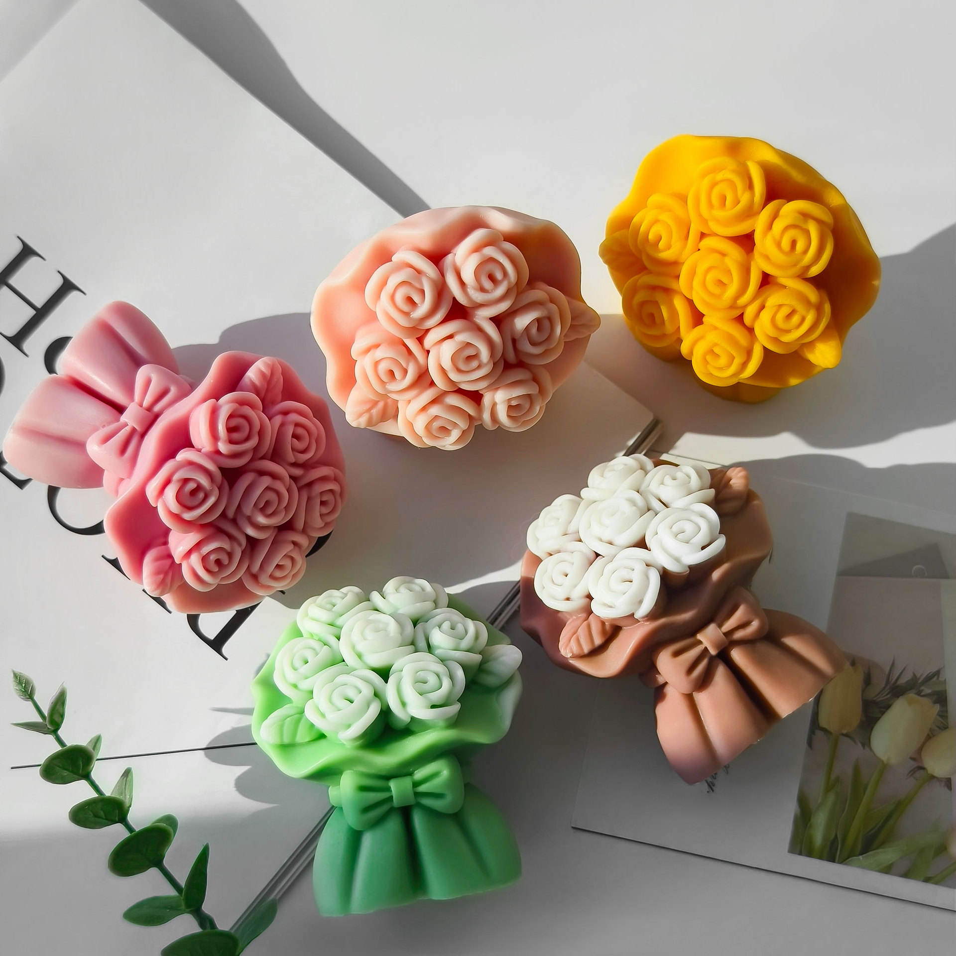 3D Valentine's Day Rose Silicone Candle Mold Flower Bouquet Candle Silicone Mold for Candle Making