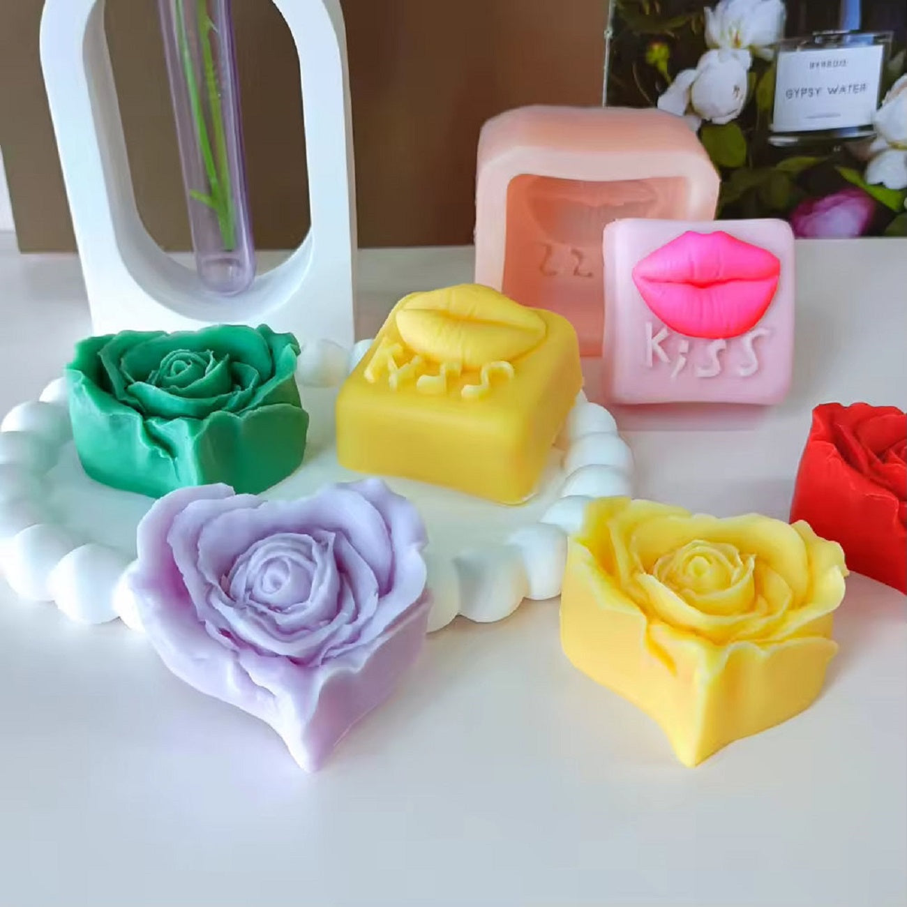 3d Design Valentines Day Love Rose Heart Silicone Soap Molds Diy Handmade Rose Flower Aromatherapy Gypsum Candle Silicone Mold
