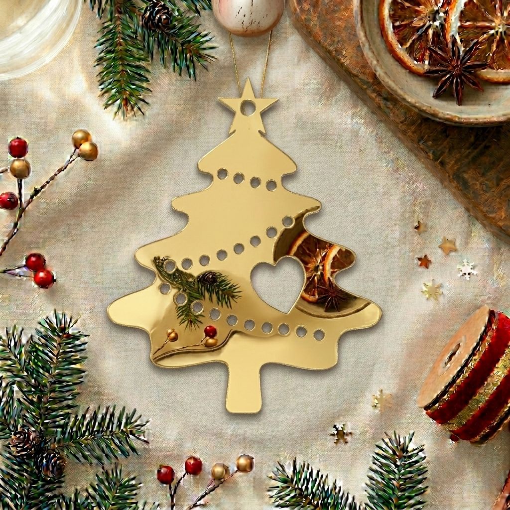 Christmas Tree With Heart Gold Acrylic Cut For Resin Art & DIY Crafts