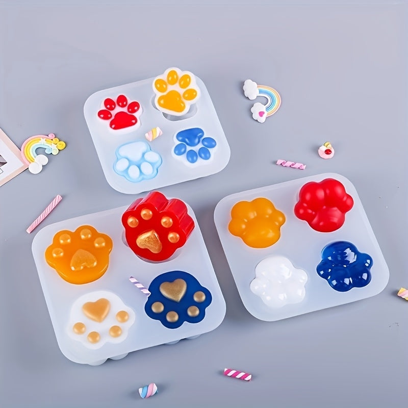 4-in-1 Paw Half Shiny Half Matte Silicone Mold For Candle, Resin, Jesmonite & DIY Art Crafts