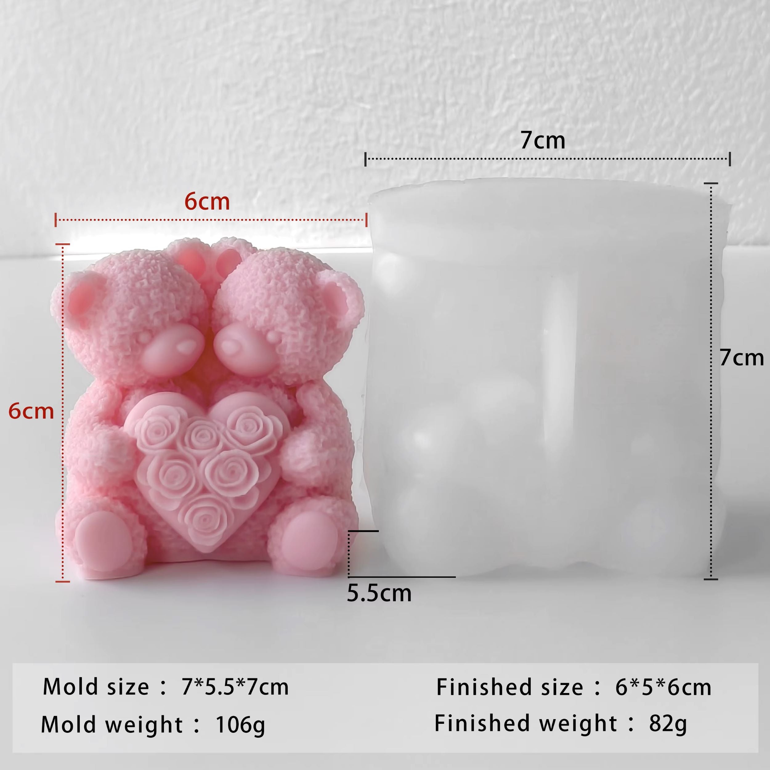 6cm Lovers Rose Bear For Candle, Resin, Gypsum & Art Crafts Making Silicone Mold
