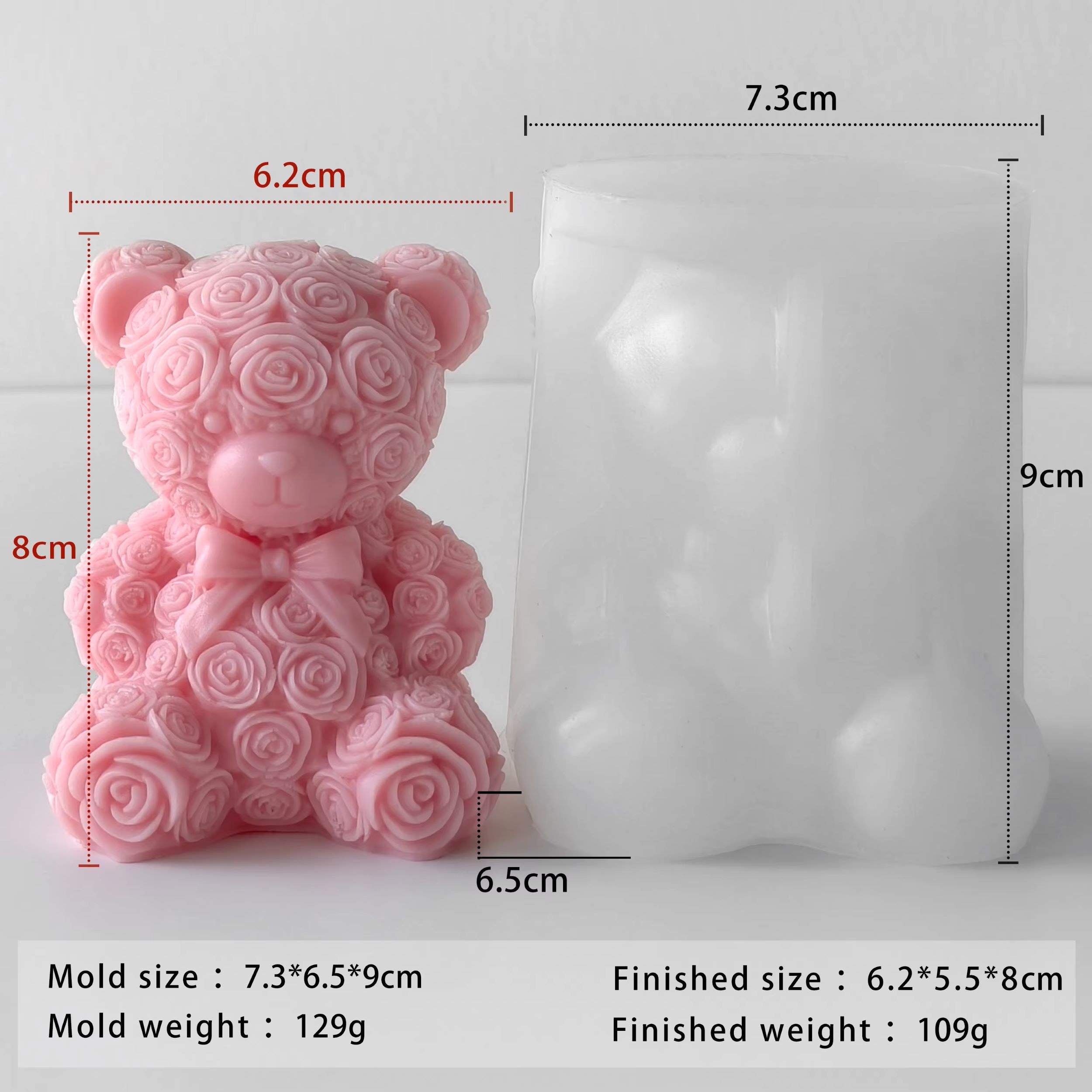 8cm Rose Bear For Candle, Resin, Gypsum & Art Crafts Making Silicone Mold