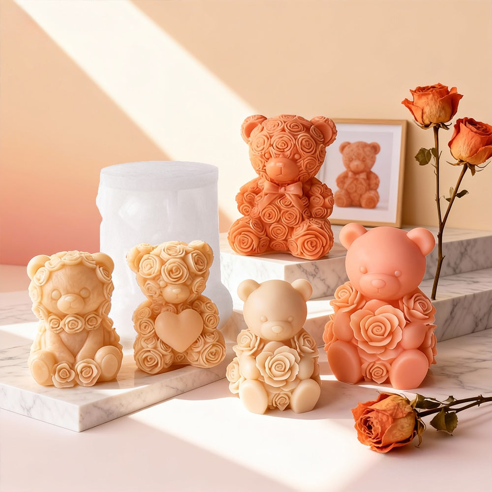 8cm Rose Bear For Candle, Resin, Gypsum & Art Crafts Making Silicone Mold
