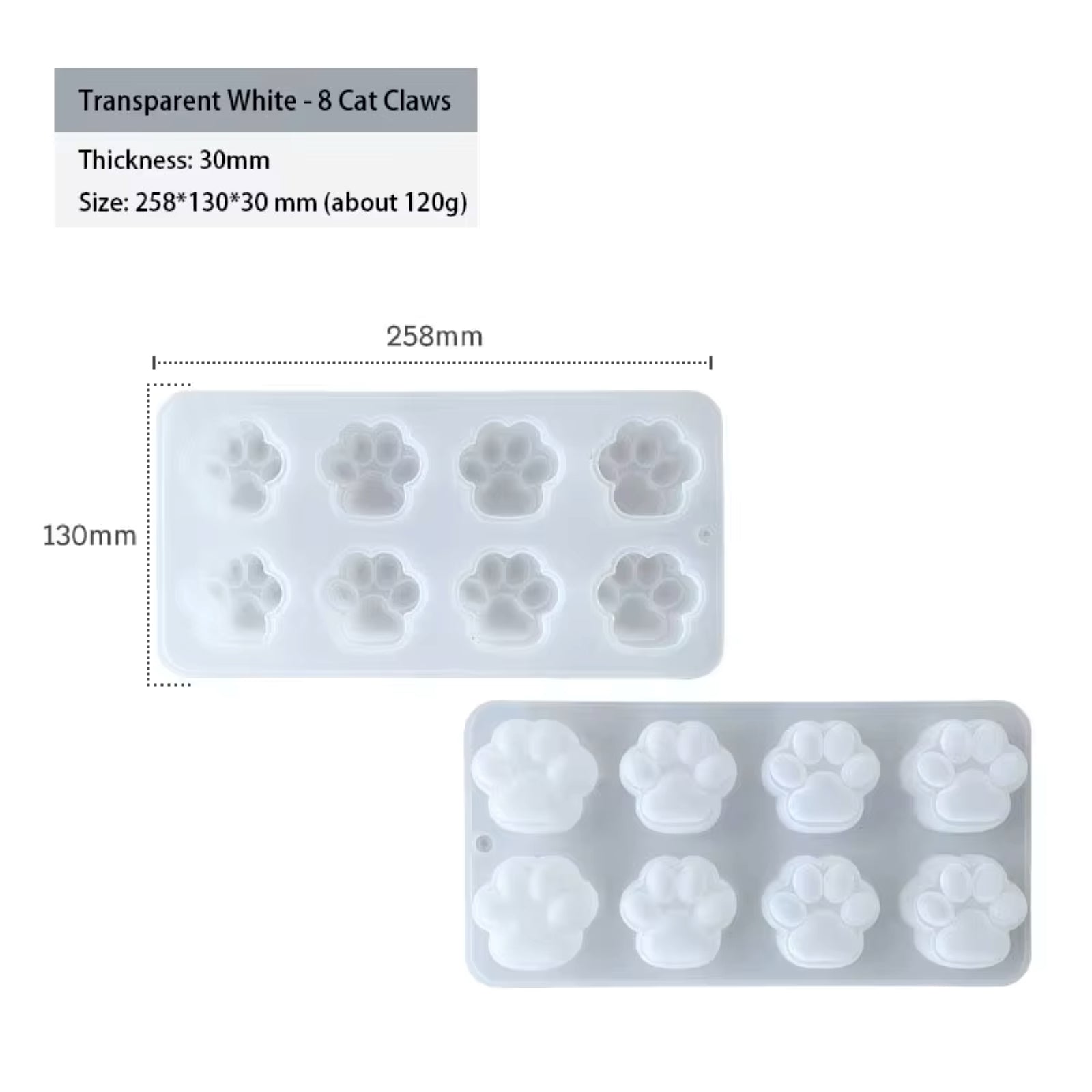 8-in-1 Paw Half Shiny Half Matte Silicone Mold For Candle, Resin, Jesmonite & DIY Art Crafts