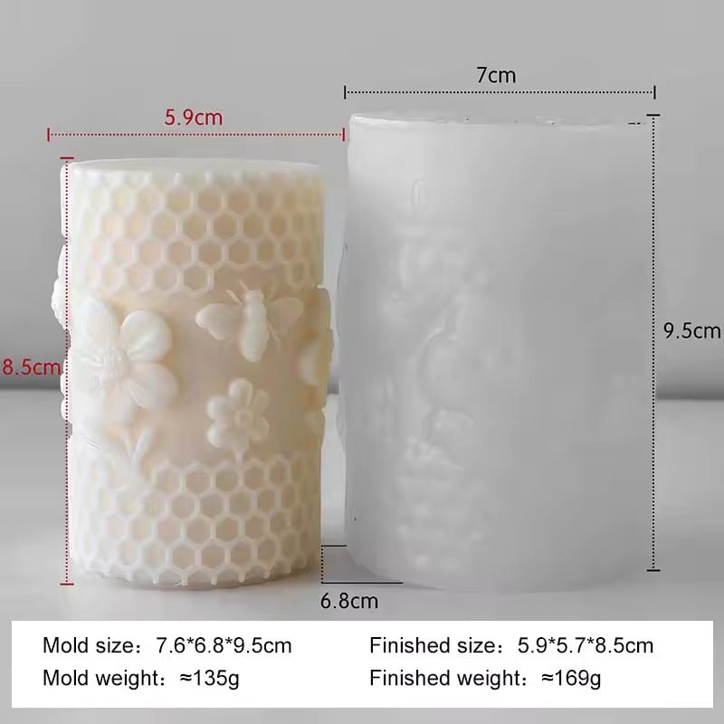 Bee Cylinder Silicone Candle Mold Diy Honeycomb Aromatherapy Candle Handmade Soap Grinder