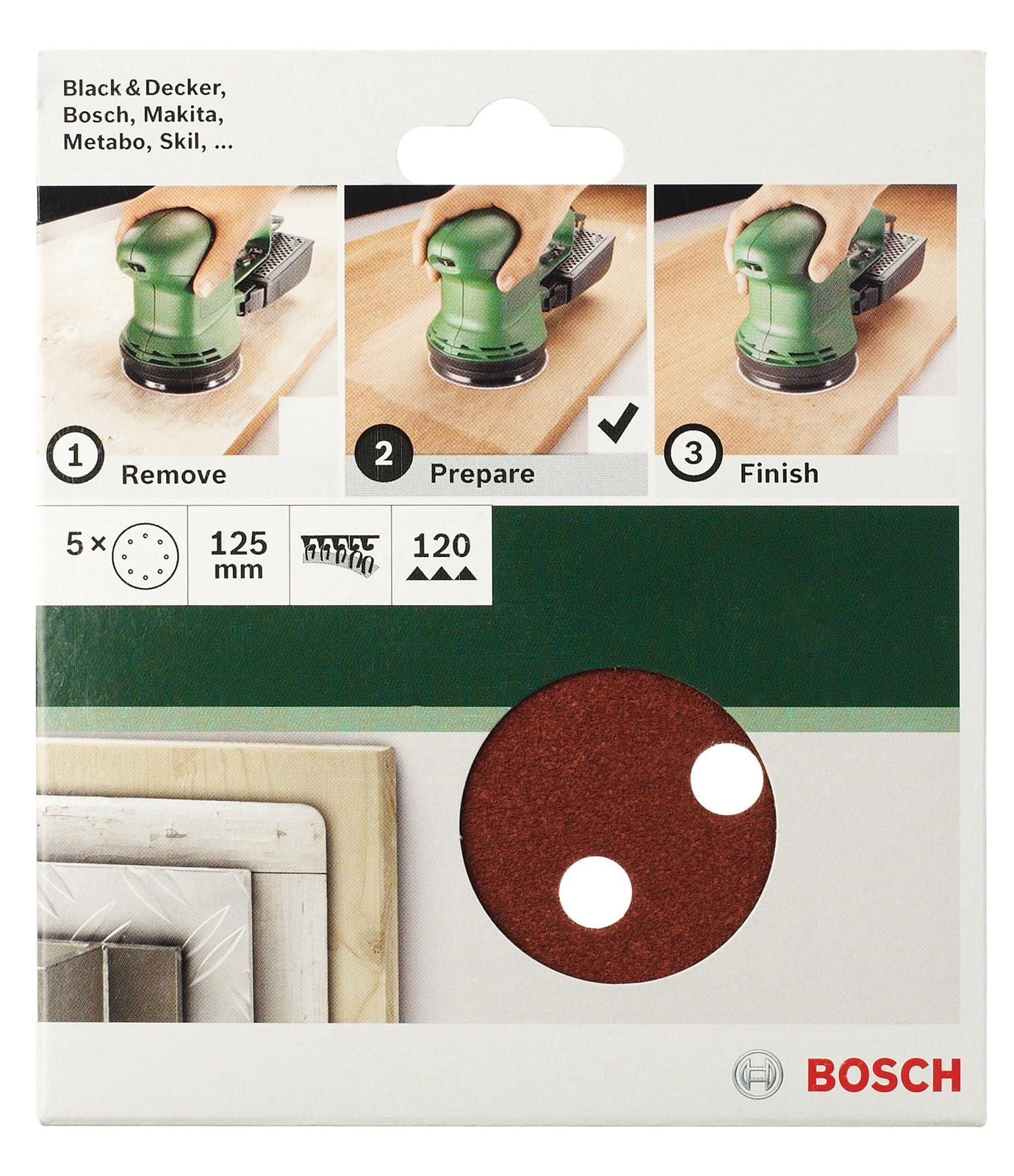 Bosch Home and Garden 2609256A25 5pcs Sanding Sheet Set for Random Orbit Sanders 125.180