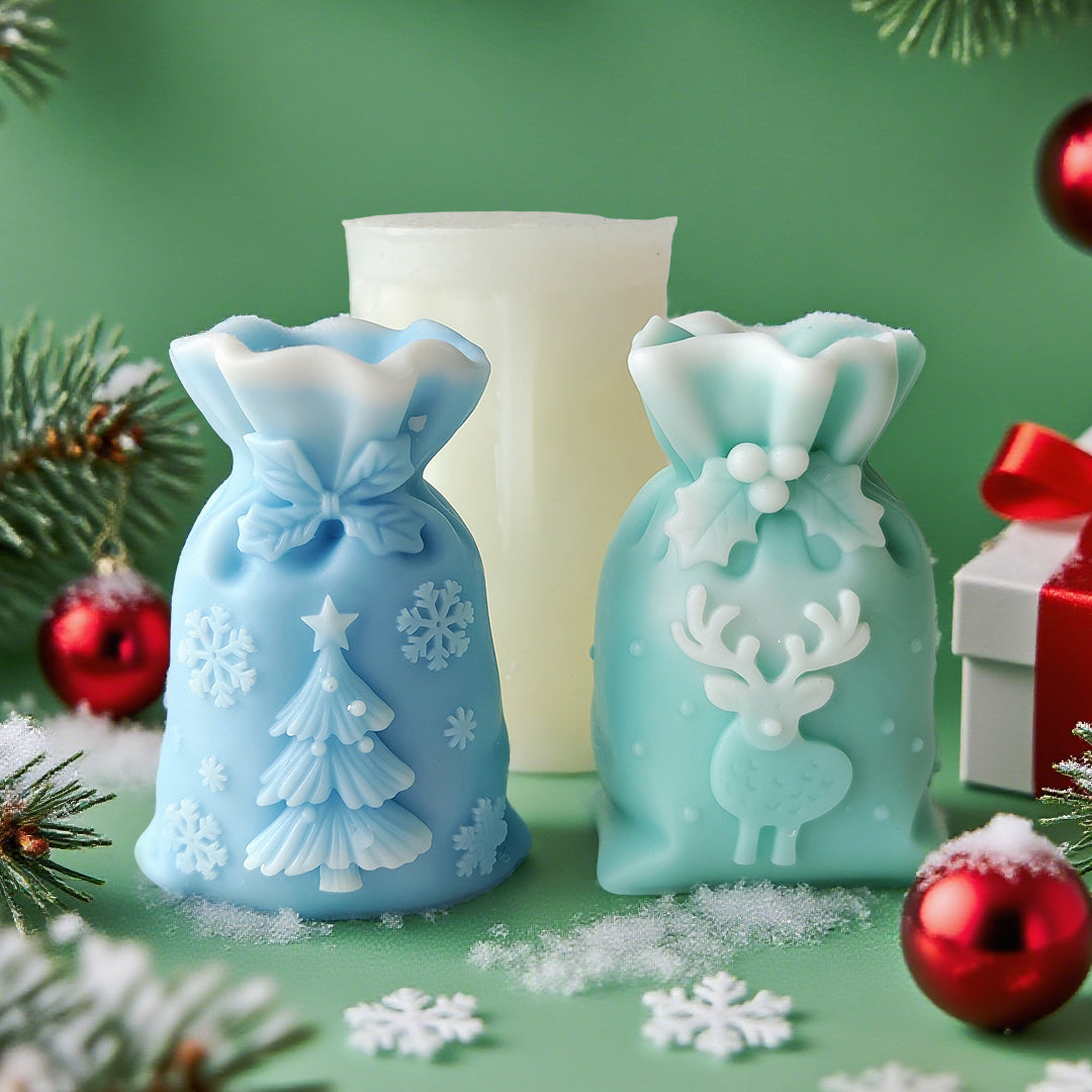 Christmas Bag Silicone Mold Holly Gift Bag Candle Mold Christmas Tree Candle Mold Elk Snowflake Candle Mold DIY Aromatherapy Plaster Mold