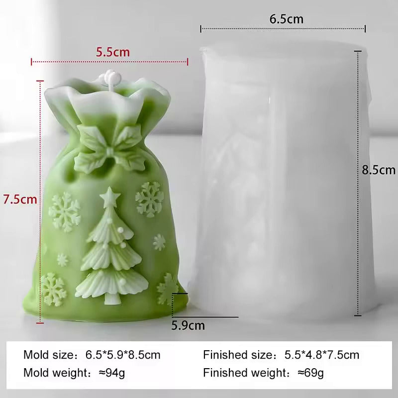 Christmas Bag Silicone Mold Holly Gift Bag Candle Mold Christmas Tree Candle Mold Elk Snowflake Candle Mold DIY Aromatherapy Plaster Mold