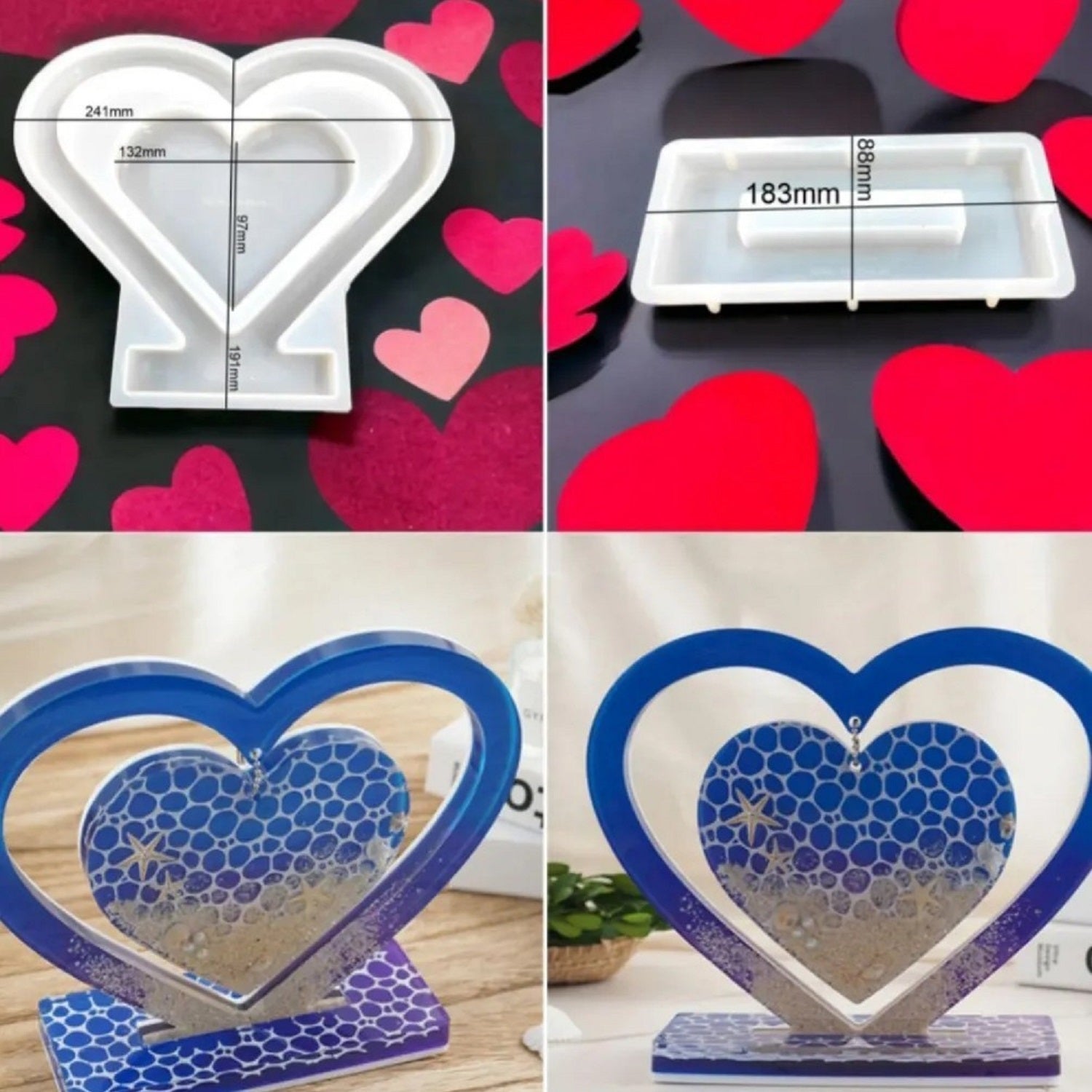 Center Heart Shaped Photo Frame With Stand Silicone Mould