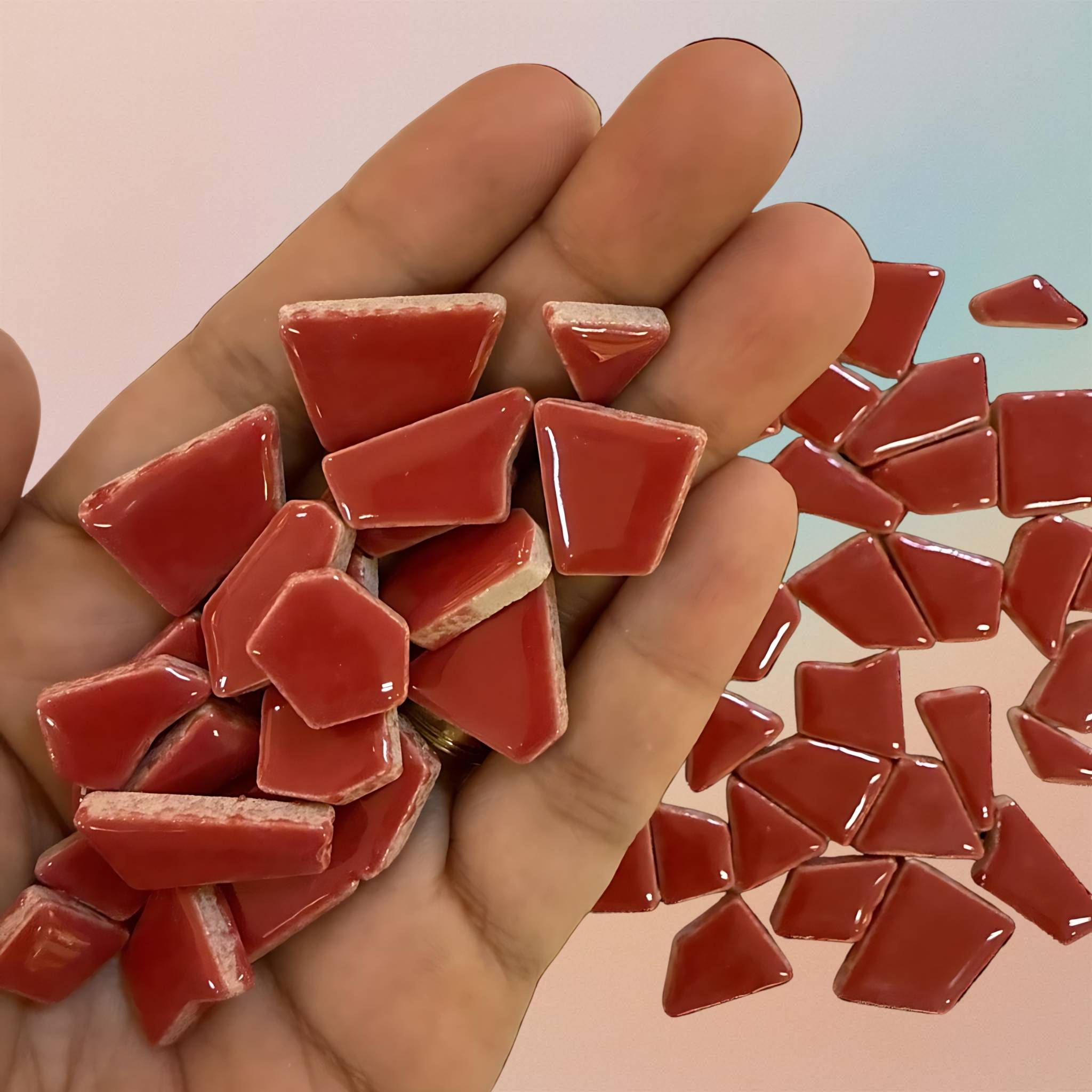 Ceramic Irregular Shape Glossy-Red Mosaic Tiles