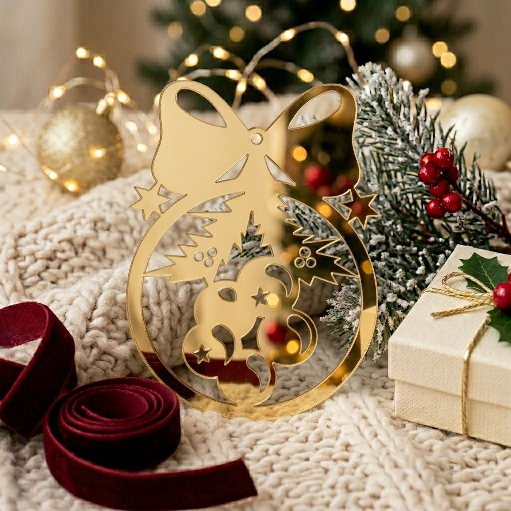 Christmas Balls With Ribbon Gold Acrylic Cut For Resin Art & DIY Crafts