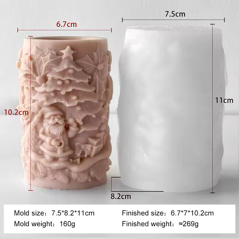 Christmas Candle Molds 3D Embossed Santa Tree Holly Cylinder Silicone Molds for Resin Candle Soap Wax Christmas Ornament Fondant Chocolate Dessert Mold Art Craft Xmas Decor Santa & Tree