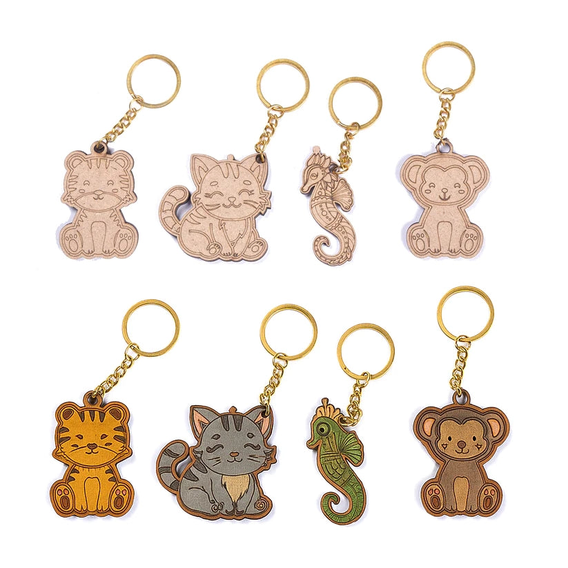 Pourezy Cute Animal Wooden Keychains Set