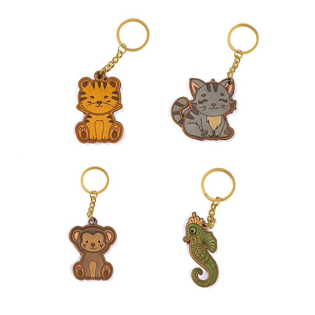 Pourezy Cute Animal Wooden Keychains Set
