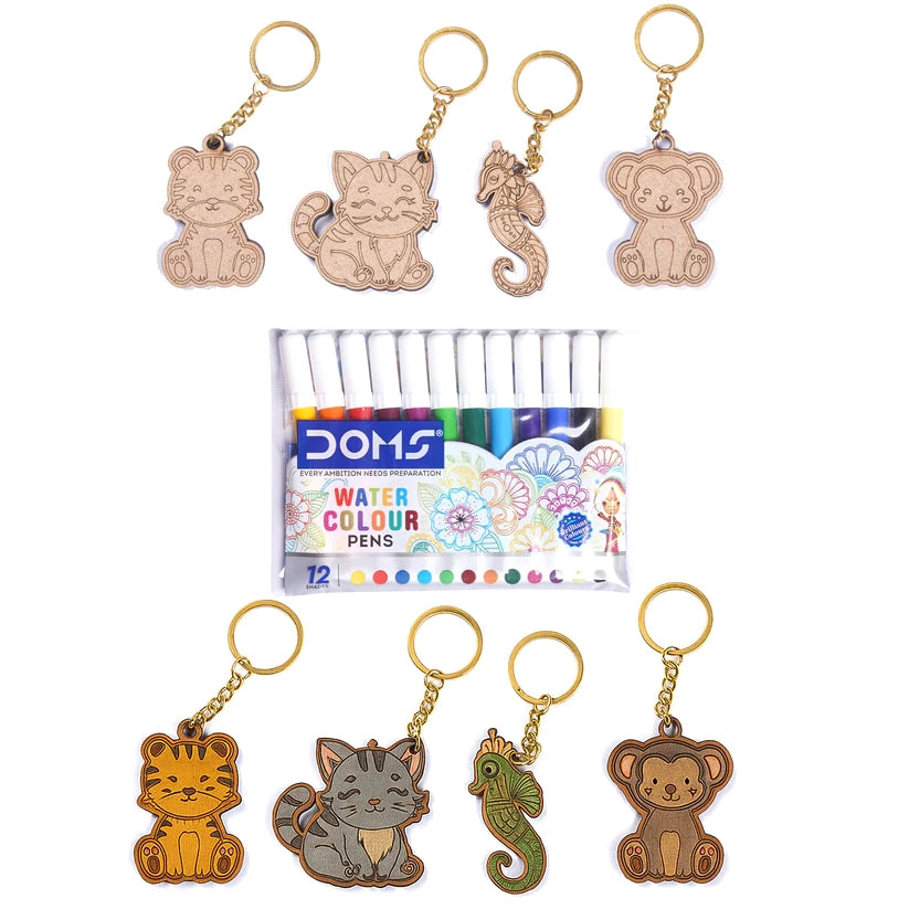 Pourezy Cute Animal Wooden Keychains Set