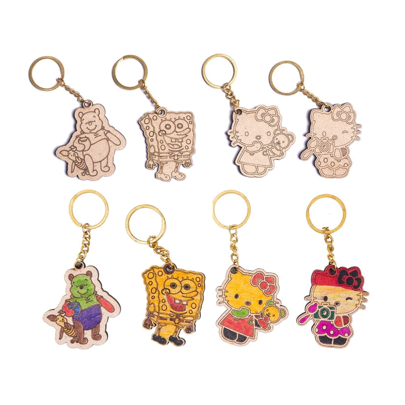 Pourezy Cute Cartoon Wooden Keychains Set