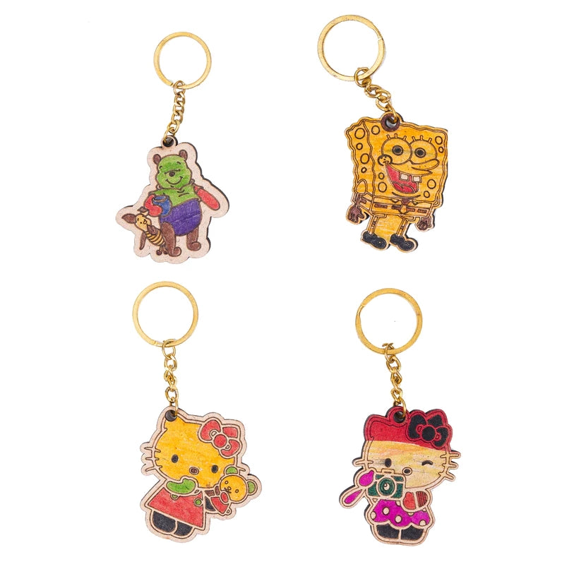 Pourezy Cute Cartoon Wooden Keychains Set