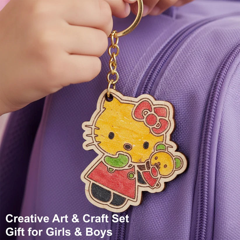 Pourezy Cute Cartoon Wooden Keychains Set