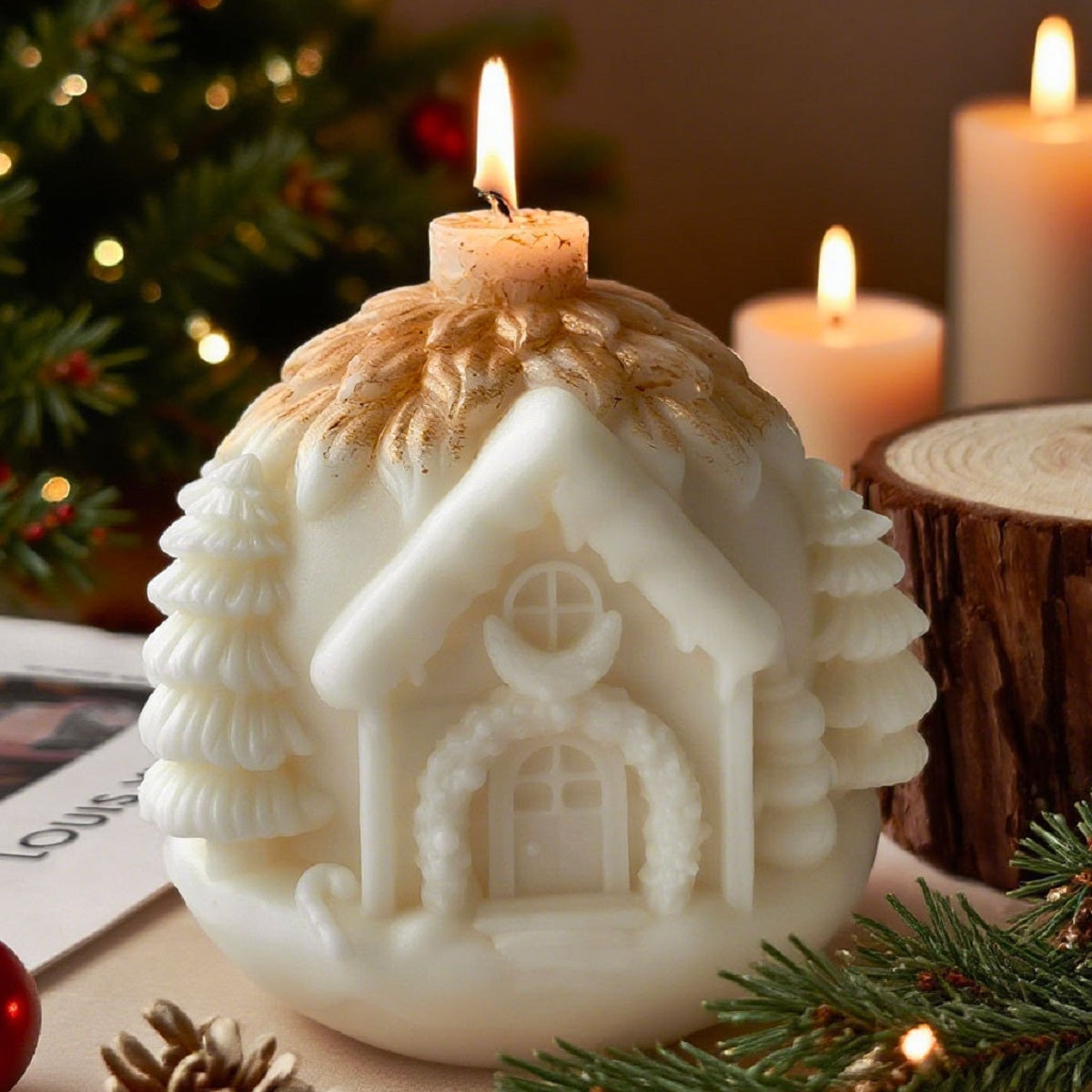 DIY Christmas Tree House Silicone Mold Handmade Scented Candle Plaster Resin Ornament Mold Christmas Candle Making Supplies