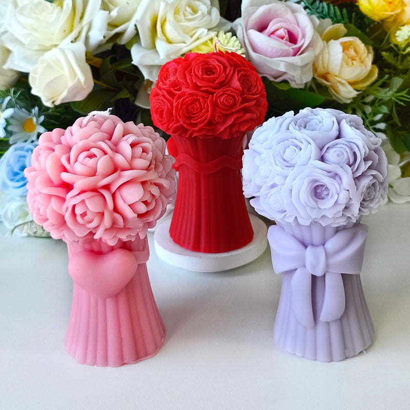 Flower Bouquet Candle Mold 3D Rose Bouquet Candle Molds Silicone Shapes For DIY Art Crafts Kit Candle Making Home Decor Wedding