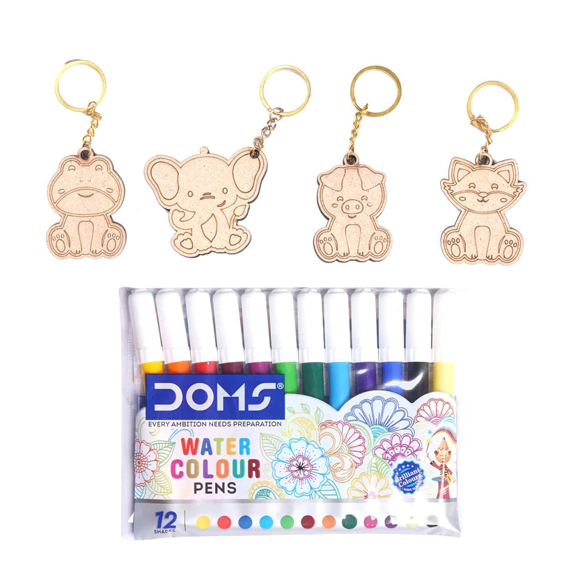 Pourezy Frog, Pig, Elephant & Fox Wooden Keychains Set