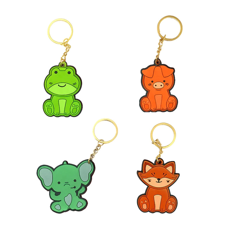 Pourezy Frog, Pig, Elephant & Fox Wooden Keychains Set
