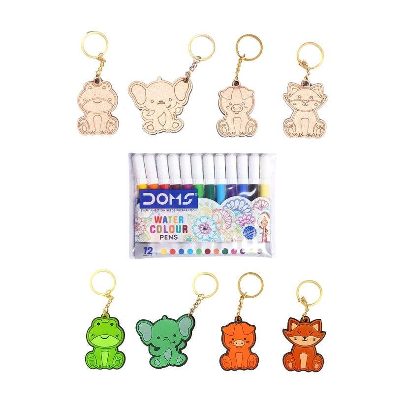 Pourezy Frog, Pig, Elephant & Fox Wooden Keychains Set
