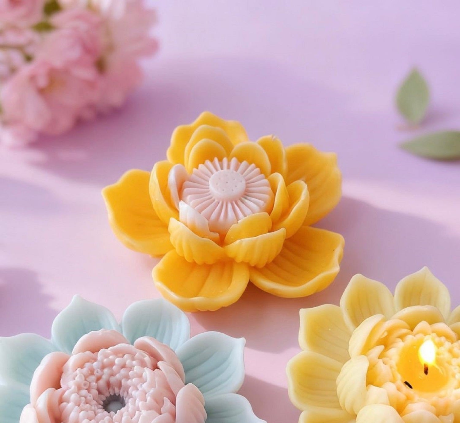 Lotus Candle Silicone DIY 3D Flower Resin & Plaster For Crafting