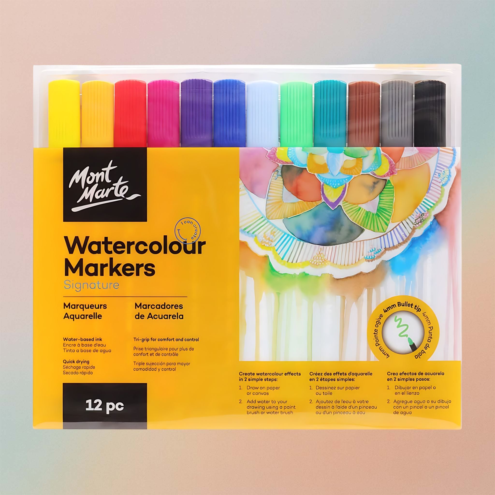 Mont Marte Watercolour Markers Tri Grip Signature 12pcs