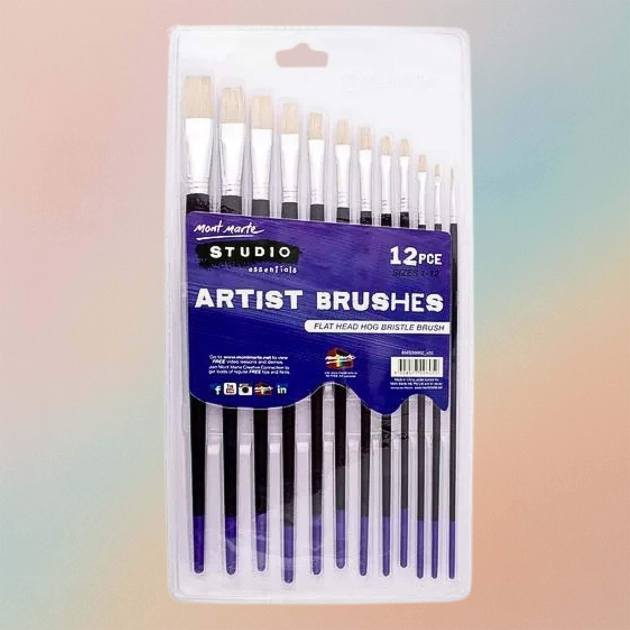 Mont Marte Studio Artist Brushes 12pce Flat 1 - 12