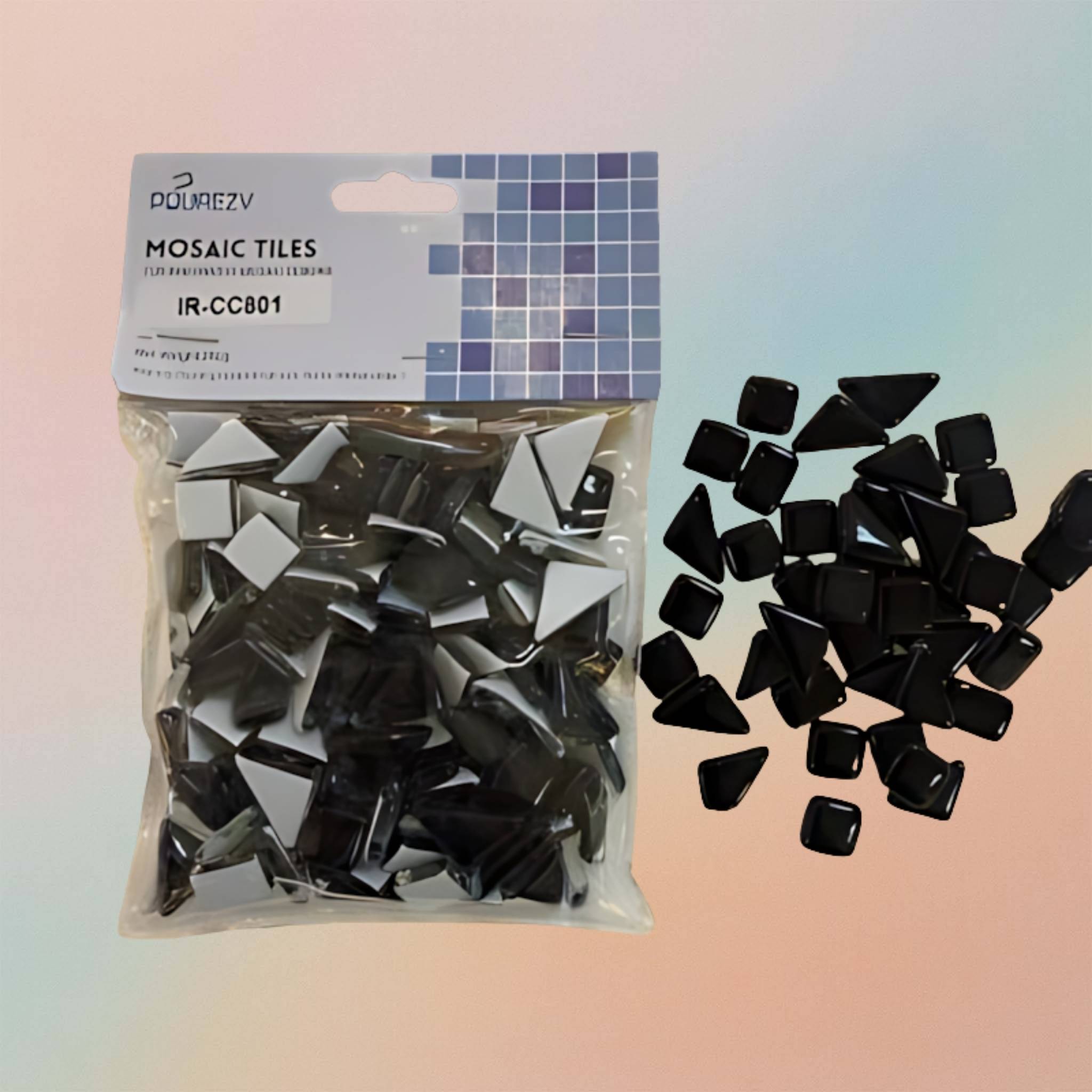 Mosaic Tiles Crystal Glass Triangle, Rectangle, Square Glossy – Black