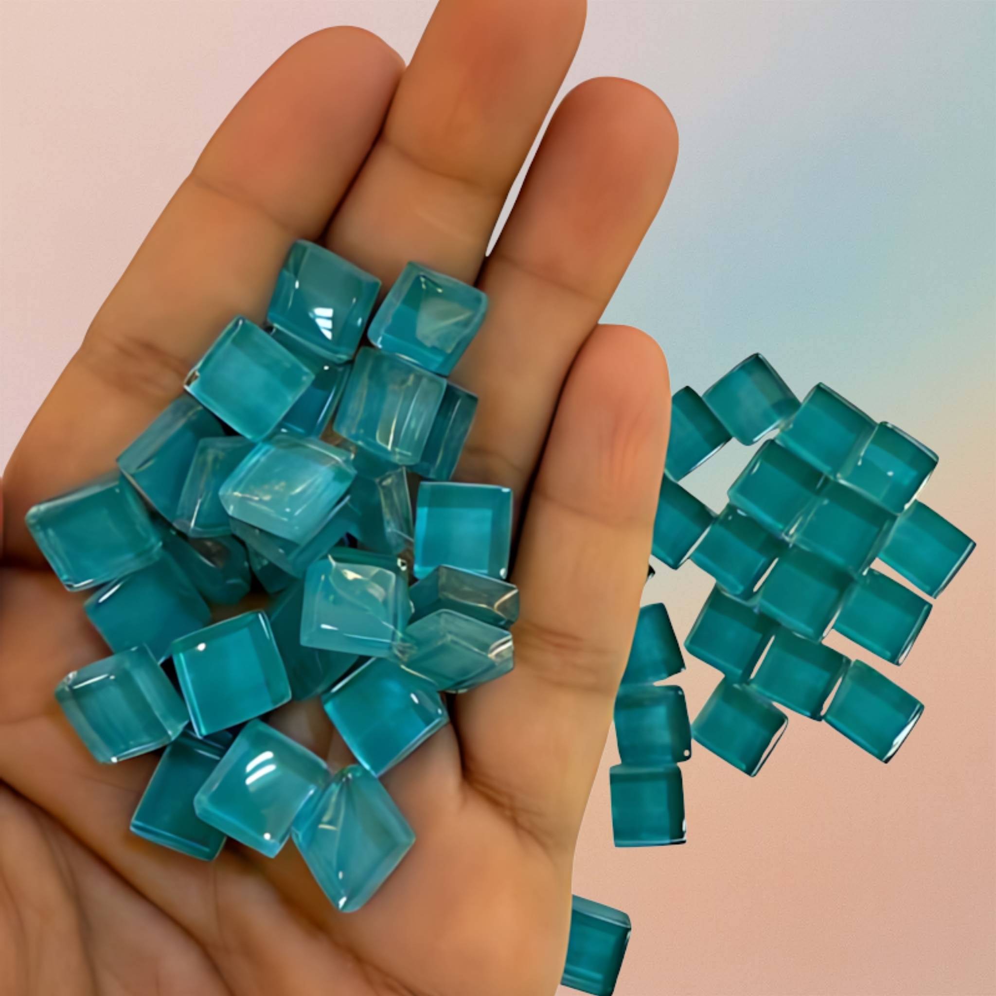 Mosaic Tiles For DIY Art Crafts Crystal Glass Square Turquoise