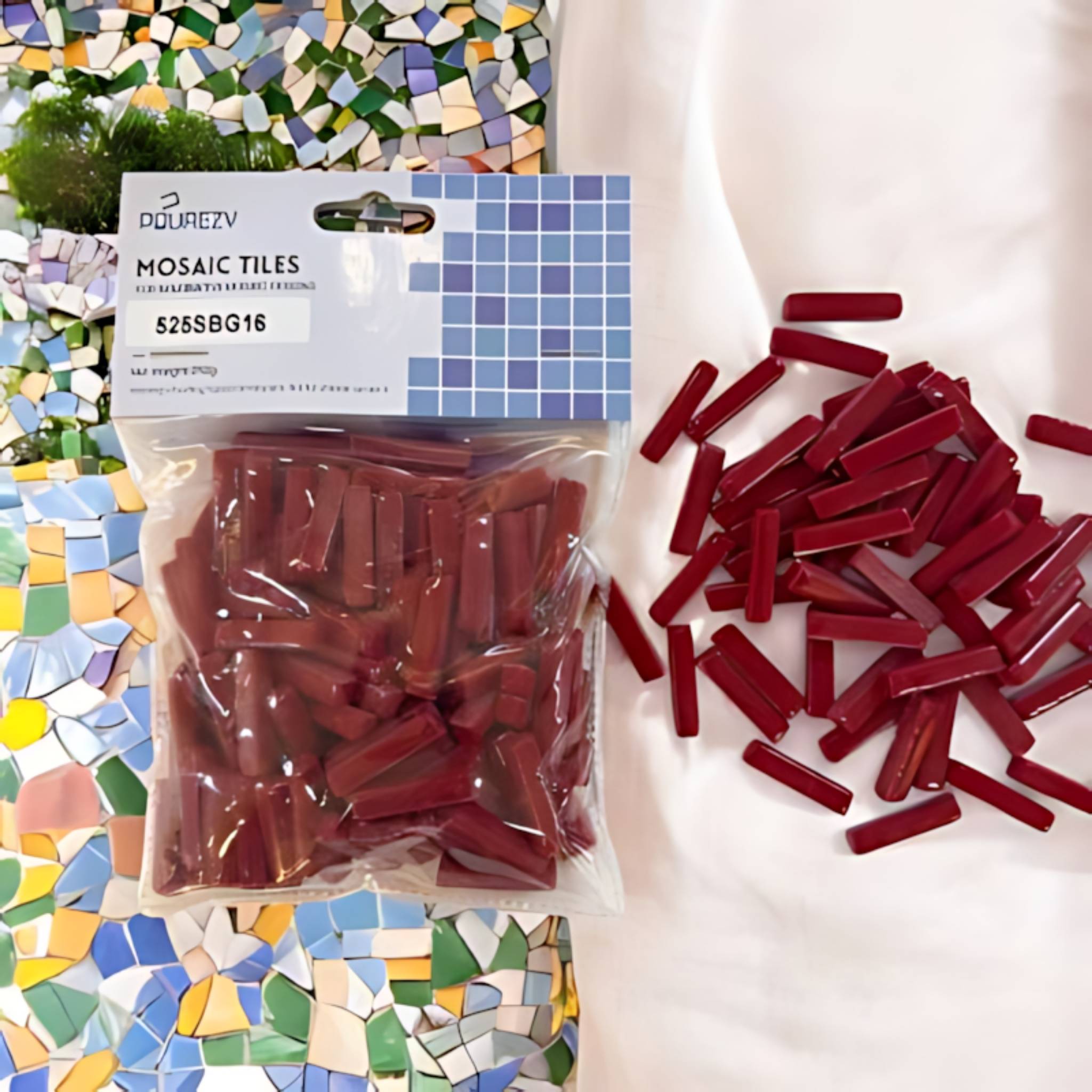 Mosaic Tiles For DIY Art Crafts Sweetee Glass Rectangle Glossy -Red