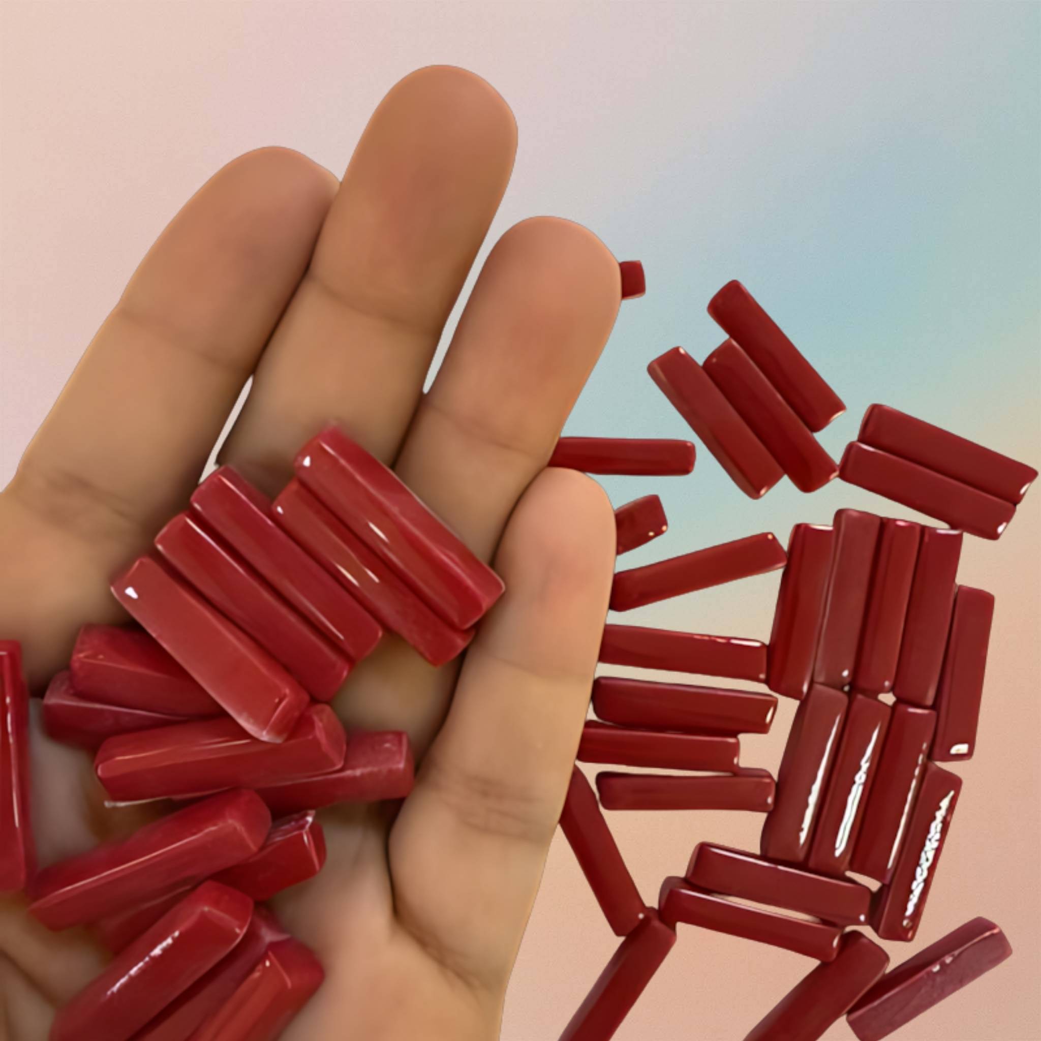 Mosaic Tiles For DIY Art Crafts Sweetee Glass Rectangle Glossy -Red