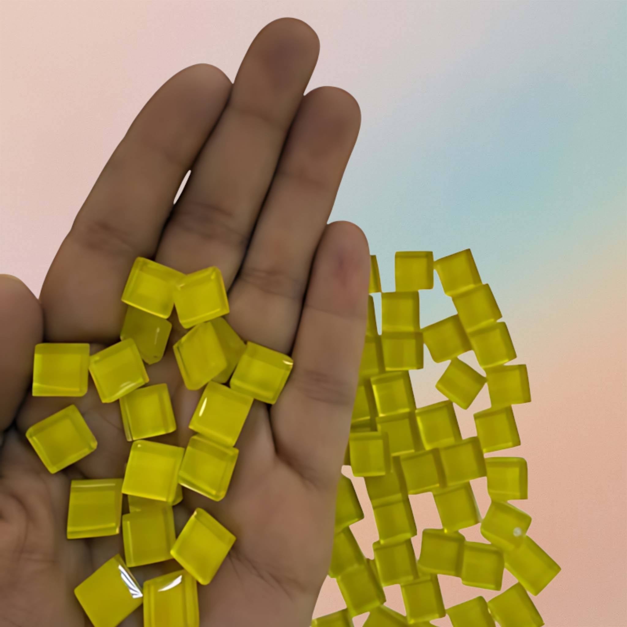 Mosaic Tiles Crystal Glass Square Glossy - Lemon Yellow