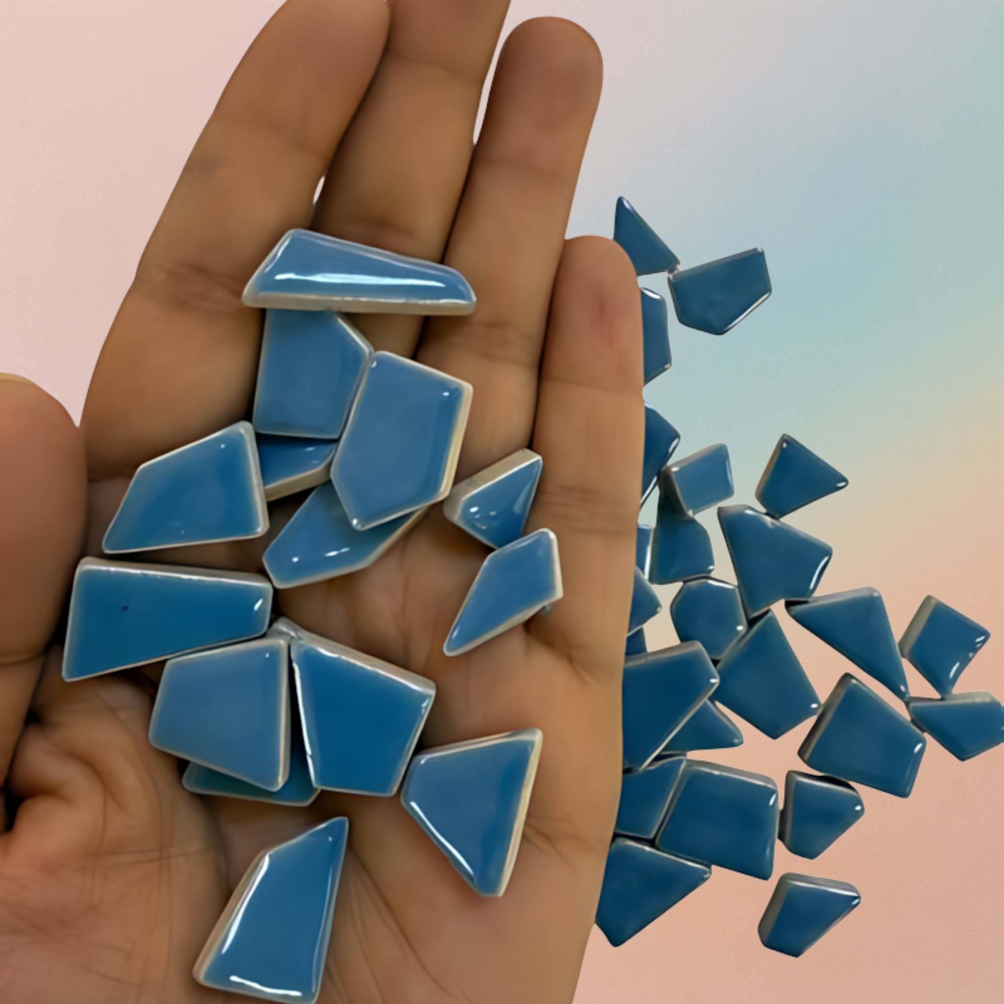 Mosaic Tiles For DIY Art projects Ceramic Irregular Shape -Blue