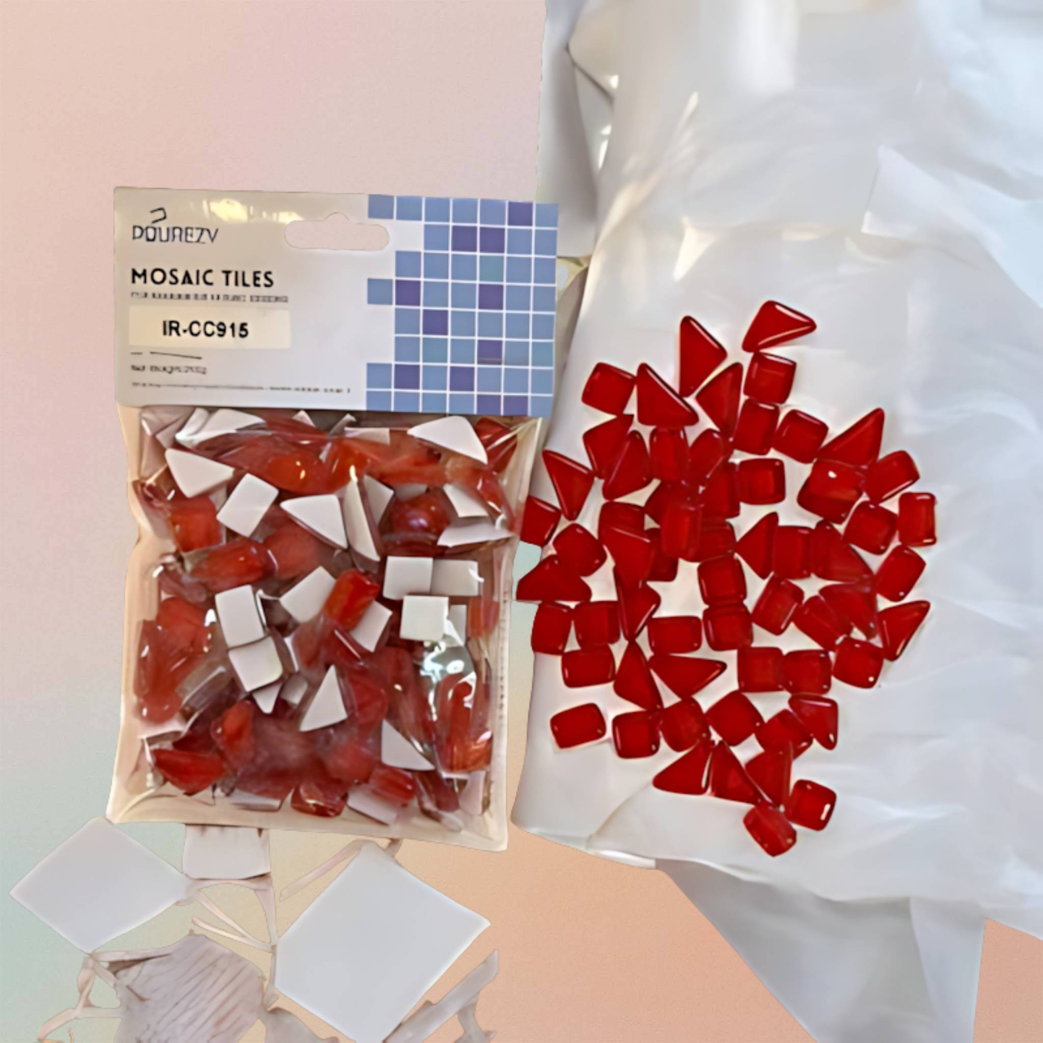 بلاط فسيفساء لمشاريع "اصنعها بنفسك" من الزجاج الكريستالي متعدد الأحجام، مثلث، مستطيل، مربع - أحمر