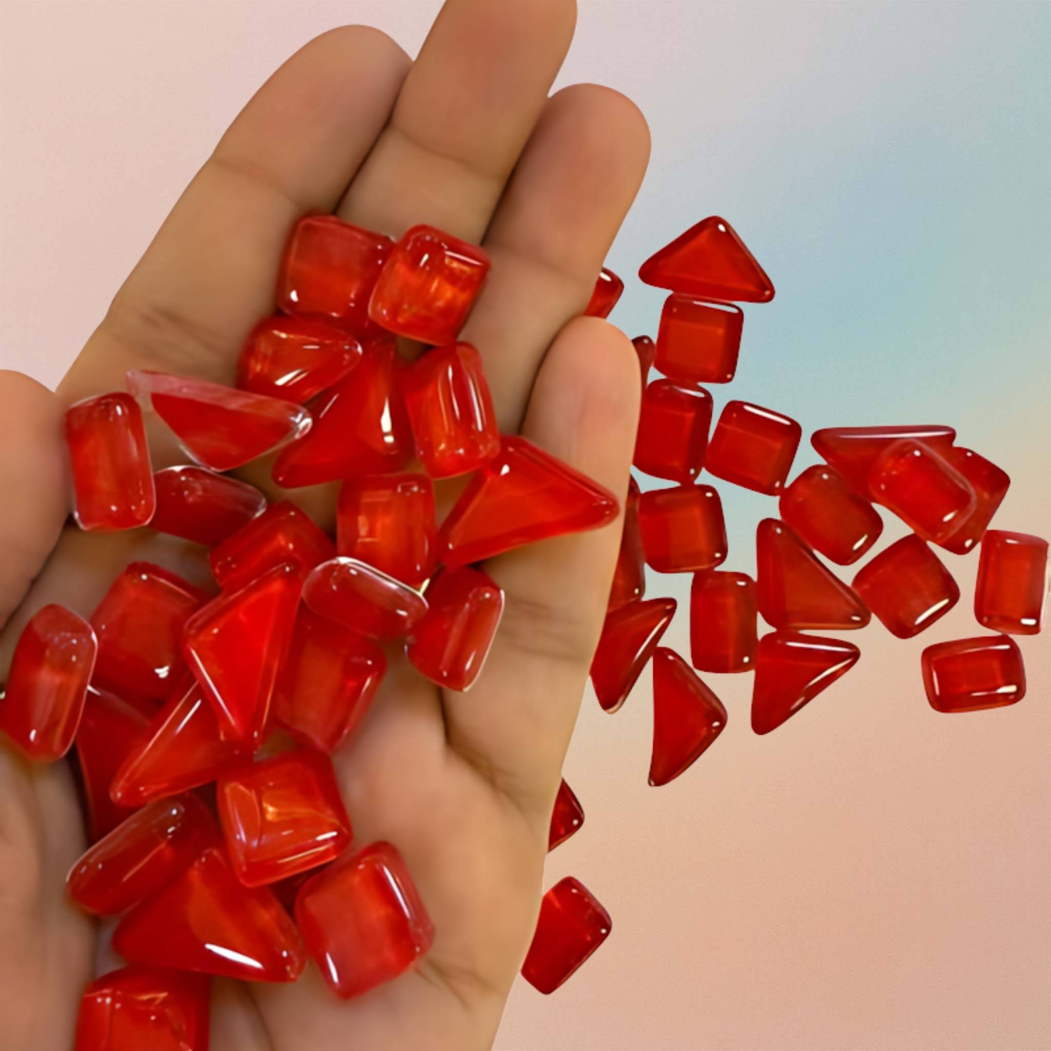 بلاط فسيفساء لمشاريع "اصنعها بنفسك" من الزجاج الكريستالي متعدد الأحجام، مثلث، مستطيل، مربع - أحمر