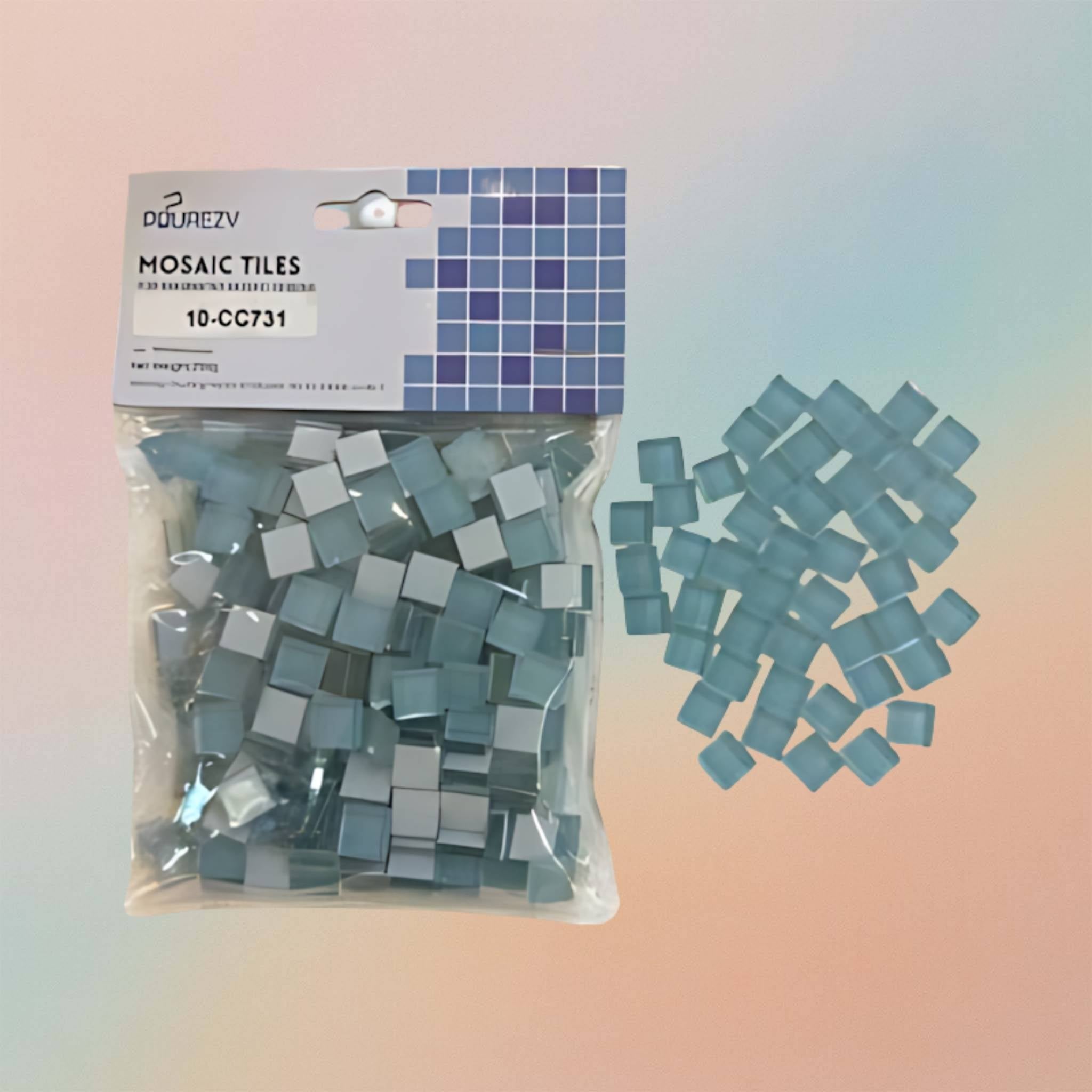 بلاط فسيفساء لمشاريع "اصنعها بنفسك" - مربع زجاجي كريستالي - أزرق مخضر فاتح