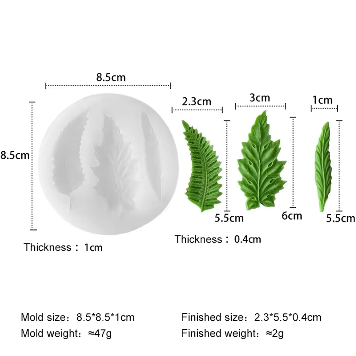 Fern Leaves 3 Cavity Mould For Candle, Resin, Gypsum & Art Crafts Making Silicone Mold